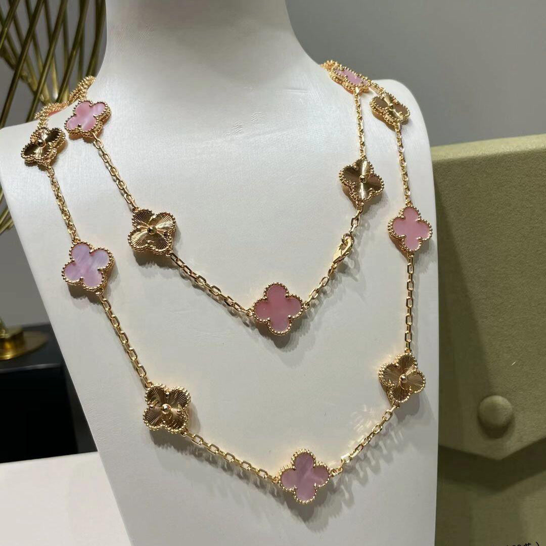 [sparkle Jewelry ]CLOVER 20 MOTIFS LASER PINK MOP NECKLACE