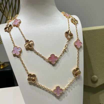 [sparkle Jewelry ]CLOVER 20 MOTIFS LASER PINK MOP NECKLACE