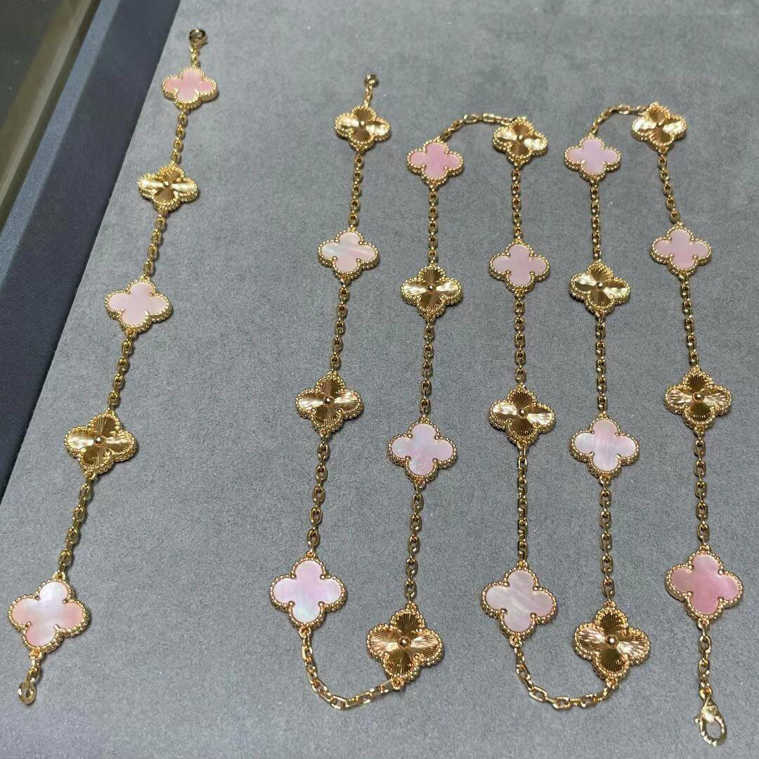 [sparkle Jewelry ]CLOVER 20 MOTIFS LASER PINK MOP NECKLACE
