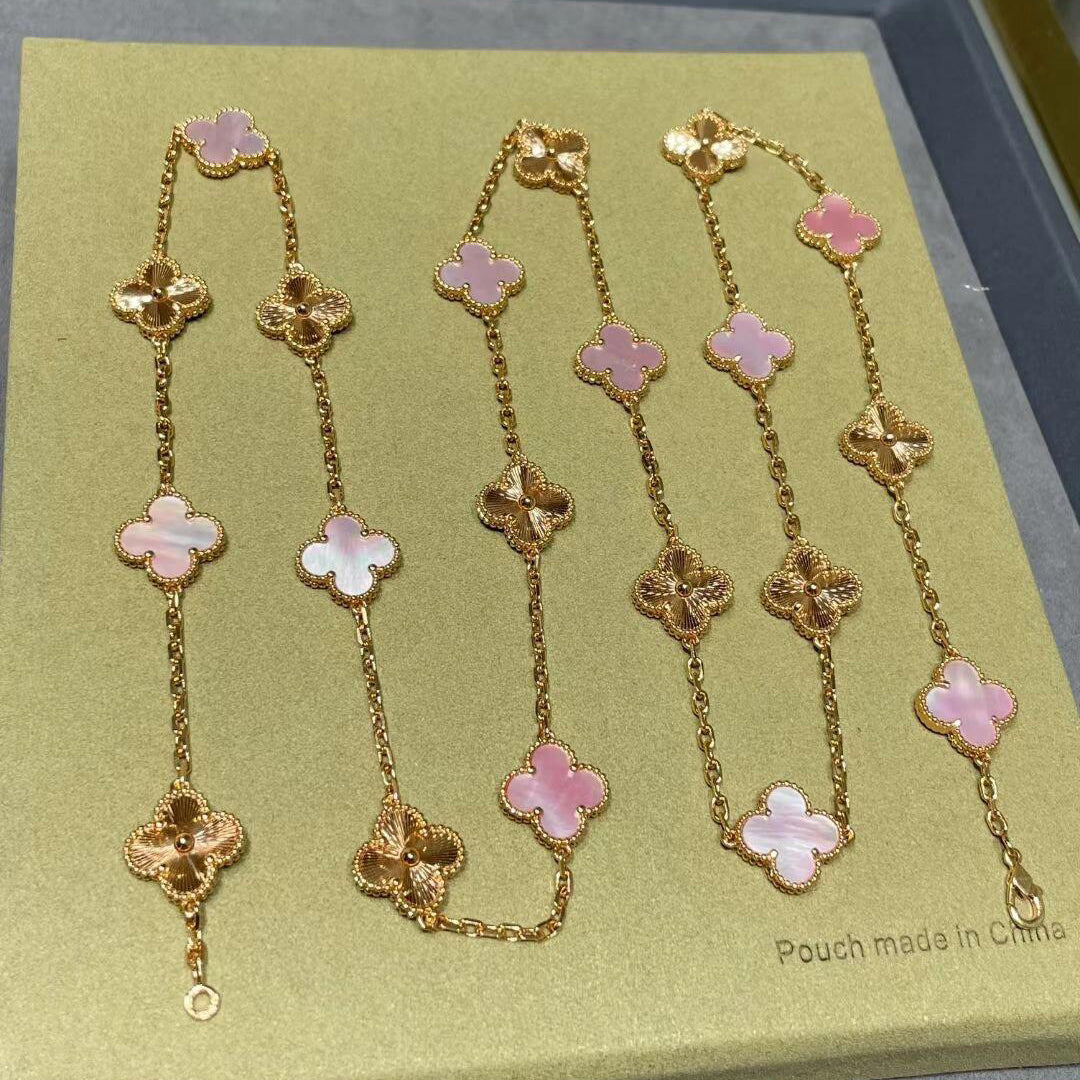 [sparkle Jewelry ]CLOVER 20 MOTIFS LASER PINK MOP NECKLACE