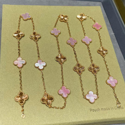 [sparkle Jewelry ]CLOVER 20 MOTIFS LASER PINK MOP NECKLACE