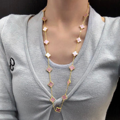 [sparkle Jewelry ]CLOVER 20 MOTIFS PINK MOP NECKLACE