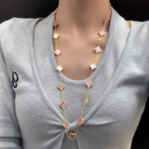 [sparkle Jewelry ]CLOVER 20 MOTIFS PINK MOP NECKLACE