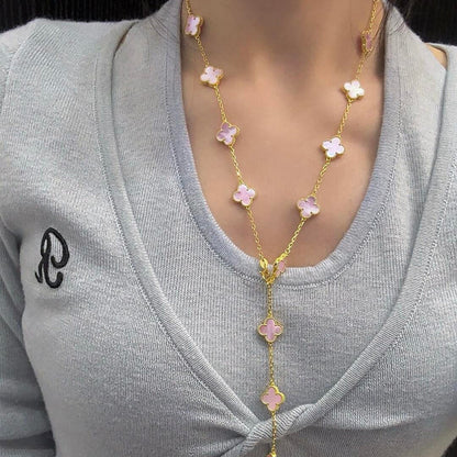 [sparkle Jewelry ]CLOVER 20 MOTIFS PINK MOP NECKLACE