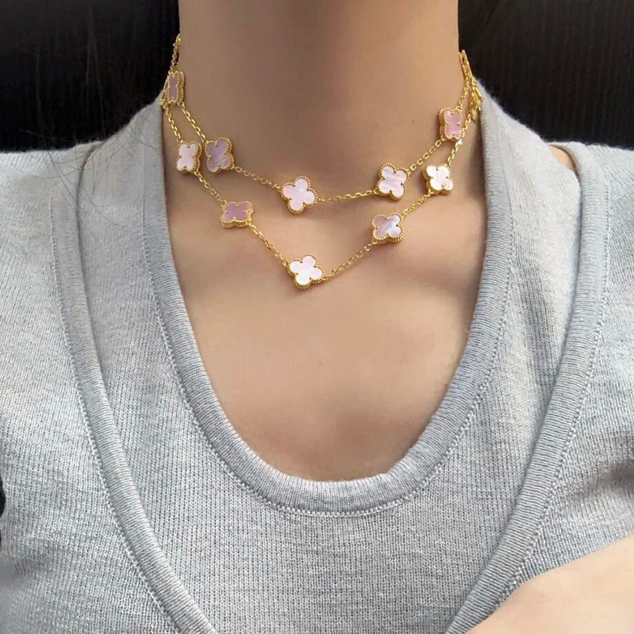 [sparkle Jewelry ]CLOVER 20 MOTIFS PINK MOP NECKLACE