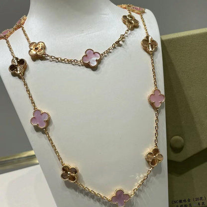 [sparkle Jewelry ]CLOVER 20 MOTIFS LASER PINK MOP NECKLACE