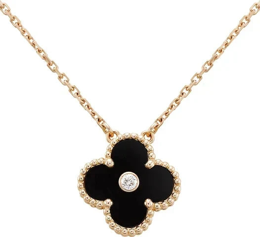 [sparkle Jewelry ]CLOVER 15MM DIAMOND ONYX NECKLACE