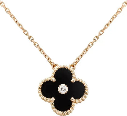 [sparkle Jewelry ]CLOVER 15MM DIAMOND ONYX NECKLACE