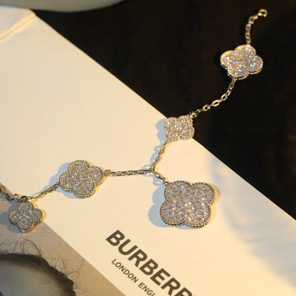 [sparkle Jewelry ]CLOVER BRACELET 5 MOTIF SILVER DIAMOND PAVED