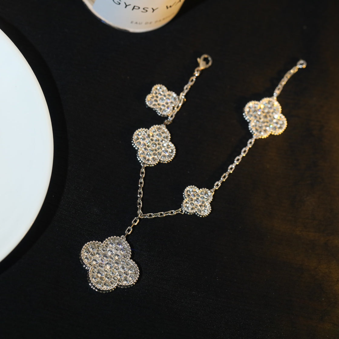 [sparkle Jewelry ]CLOVER BRACELET 5 MOTIF SILVER DIAMOND PAVED
