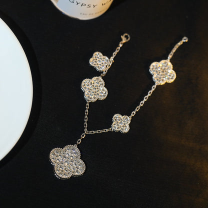 [sparkle Jewelry ]CLOVER BRACELET 5 MOTIF SILVER DIAMOND PAVED