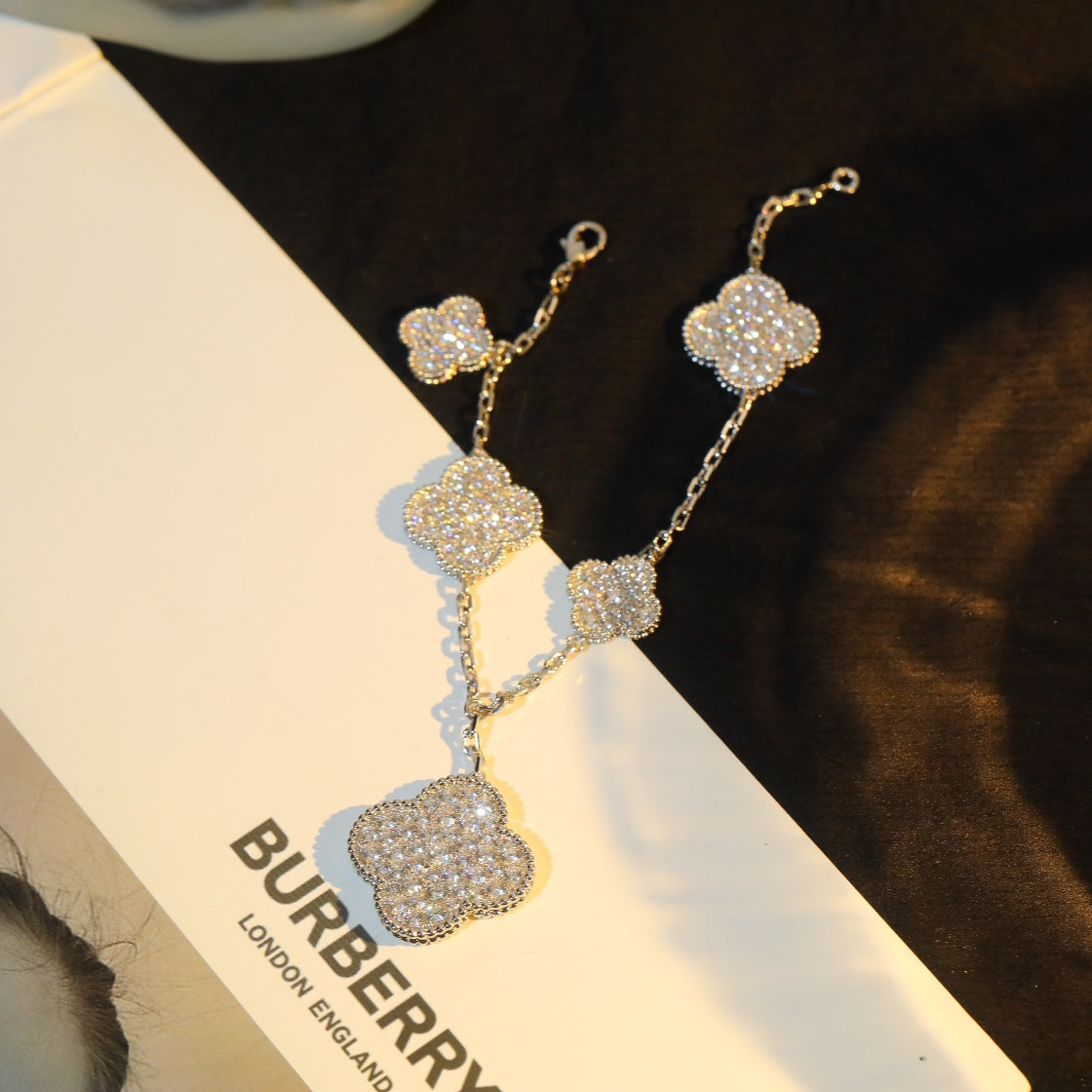 [sparkle Jewelry ]CLOVER BRACELET 5 MOTIF SILVER DIAMOND PAVED
