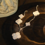 [sparkle Jewelry ]CLOVER BRACELET 5 MOTIF SILVER DIAMOND PAVED
