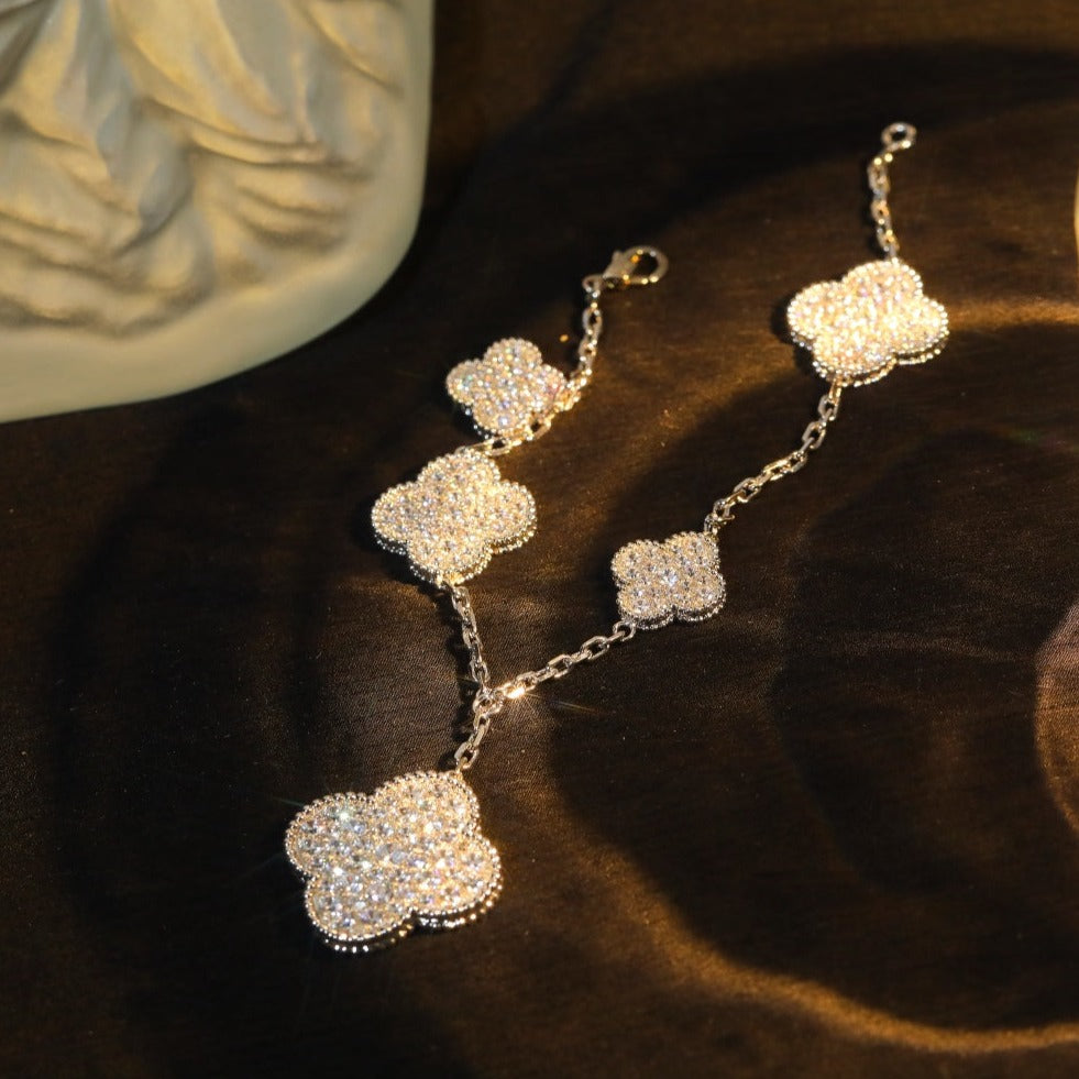 [sparkle Jewelry ]CLOVER BRACELET 5 MOTIF SILVER DIAMOND PAVED