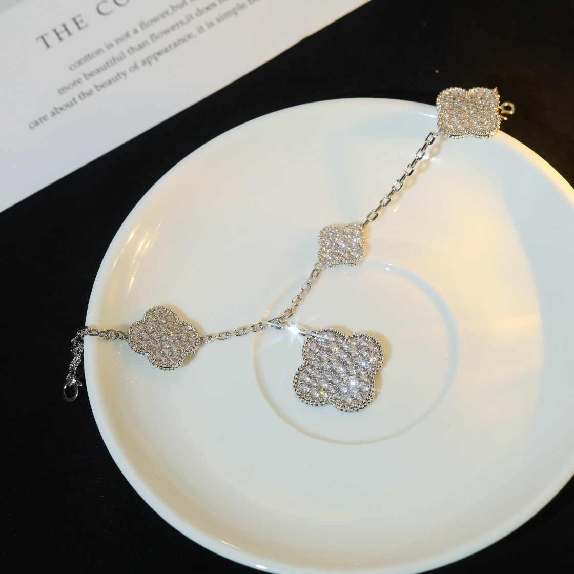[sparkle Jewelry ]CLOVER BRACELET 5 MOTIF SILVER DIAMOND PAVED