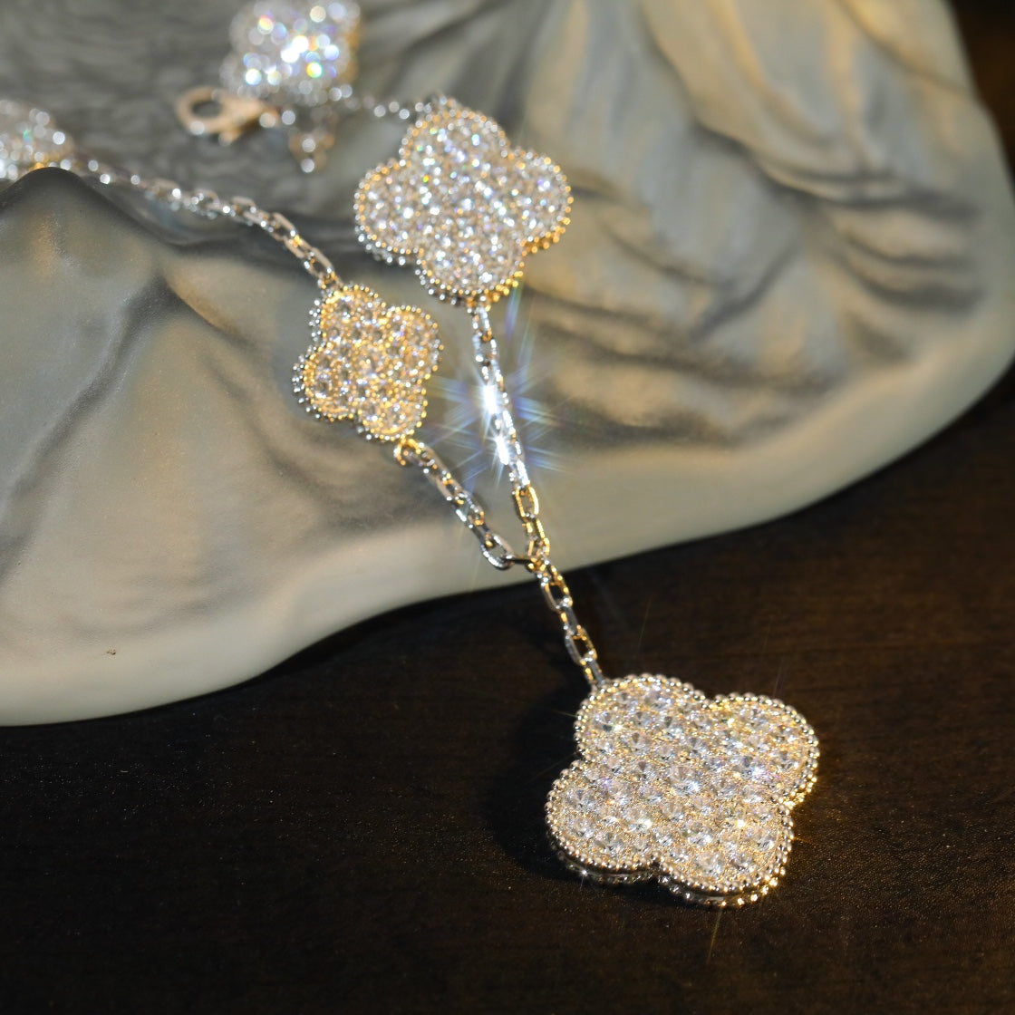 [sparkle Jewelry ]CLOVER BRACELET 5 MOTIF SILVER DIAMOND PAVED