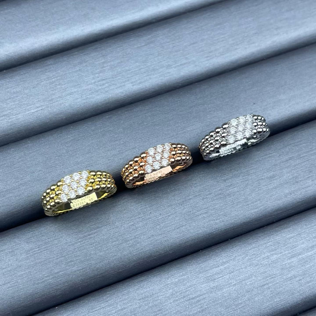 [sparkle Jewelry]NARROW BEADED RING WITH DIAMONDS