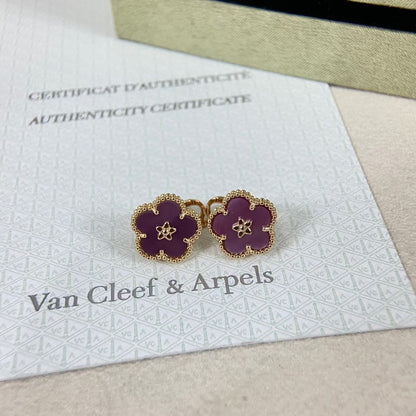 [sparkle Jewelry]NEW PURPLE PLUM FRAGRANCE PLUM BLOSSOM GOLD EARRINGS