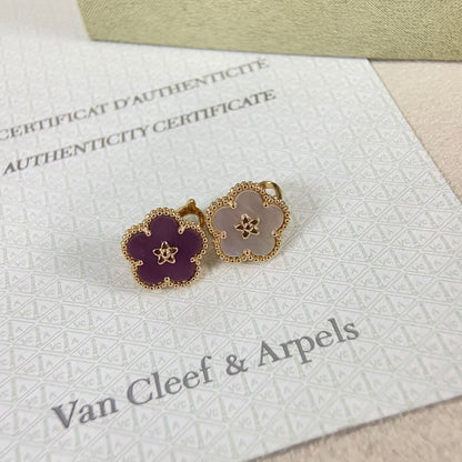 [sparkle Jewelry]NEW PURPLE PLUM FRAGRANCE PLUM BLOSSOM GOLD EARRINGS