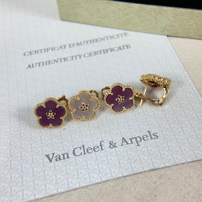 [sparkle Jewelry]NEW PURPLE PLUM FRAGRANCE PLUM BLOSSOM GOLD EARRINGS