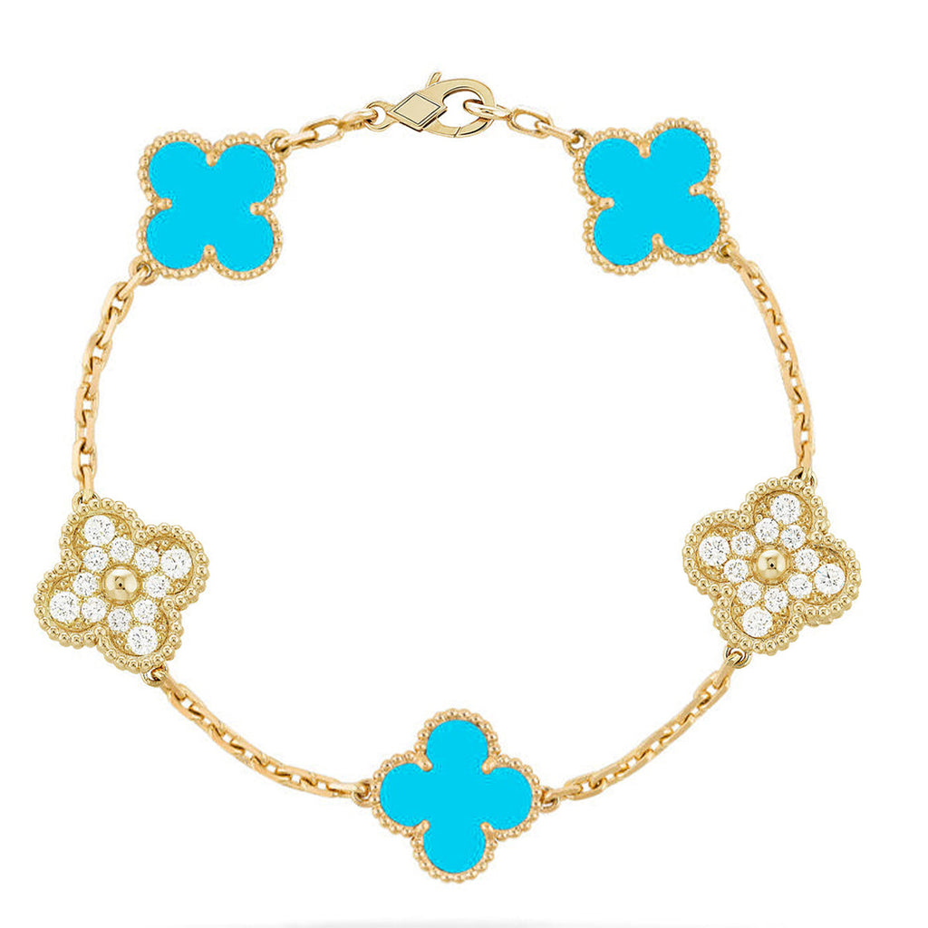 [sparkle Jewelry ] CLOVER 5 MOTIF TURQUOISE BRACELET COLLECTION