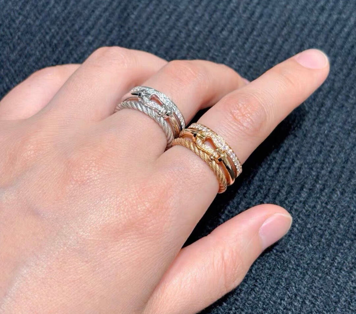 [sparkle Jewelry]FORCE 10 RISE SERIES LARGE-SIZED 18K GOLD HALF-SET DIAMOND RING