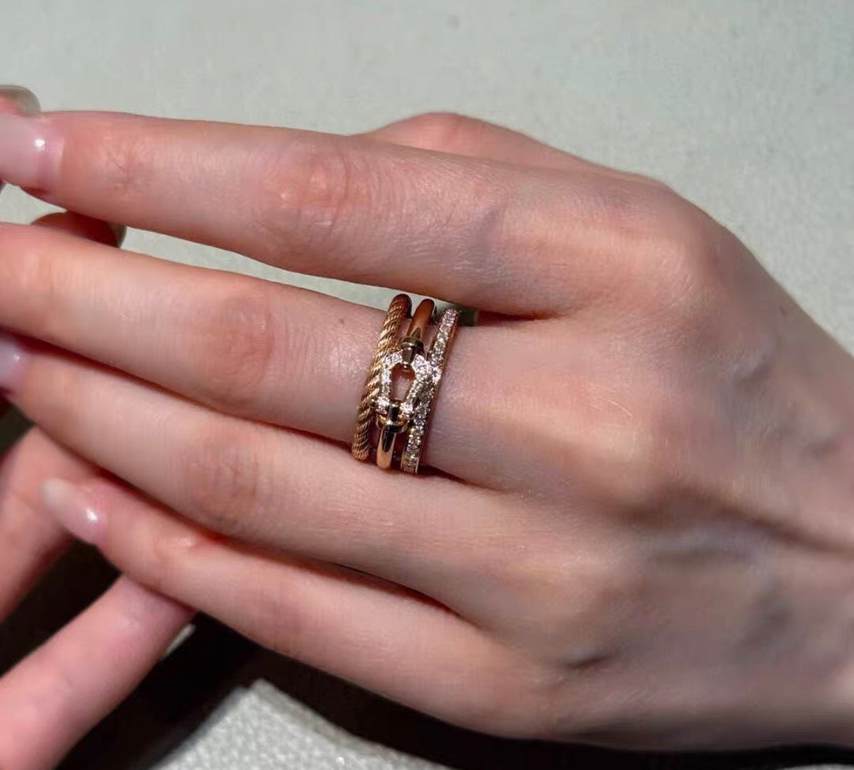 [sparkle Jewelry]FORCE 10 RISE SERIES LARGE-SIZED 18K GOLD HALF-SET DIAMOND RING