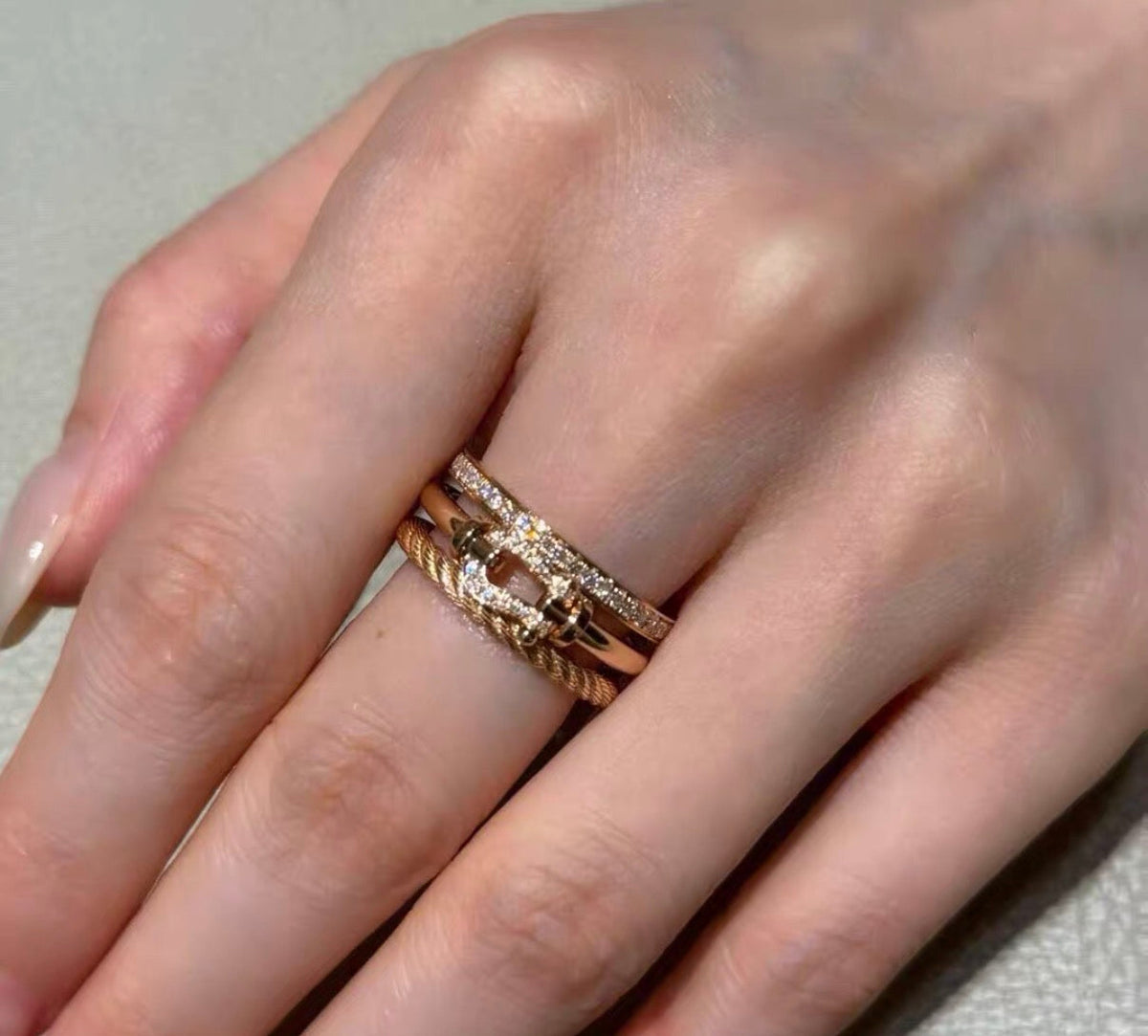 [sparkle Jewelry]FORCE 10 RISE SERIES LARGE-SIZED 18K GOLD HALF-SET DIAMOND RING