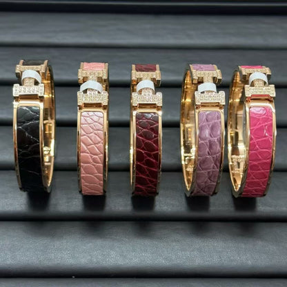 [sparkle Jewellery]New H Full Diamond Bracelet, Luxury Premium Version, Genuine Crocodile Leather1