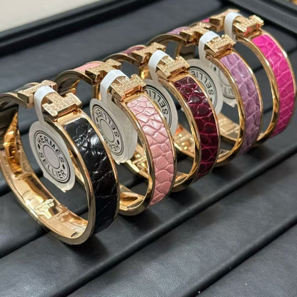 [sparkle Jewellery]New H Full Diamond Bracelet, Luxury Premium Version, Genuine Crocodile Leather1