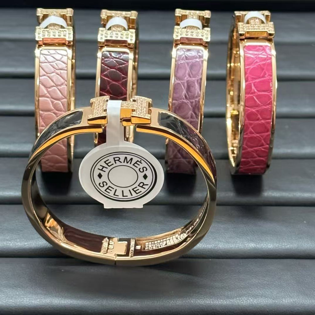[sparkle Jewellery]New H Full Diamond Bracelet, Luxury Premium Version, Genuine Crocodile Leather1