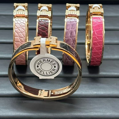 [sparkle Jewellery]New H Full Diamond Bracelet, Luxury Premium Version, Genuine Crocodile Leather1