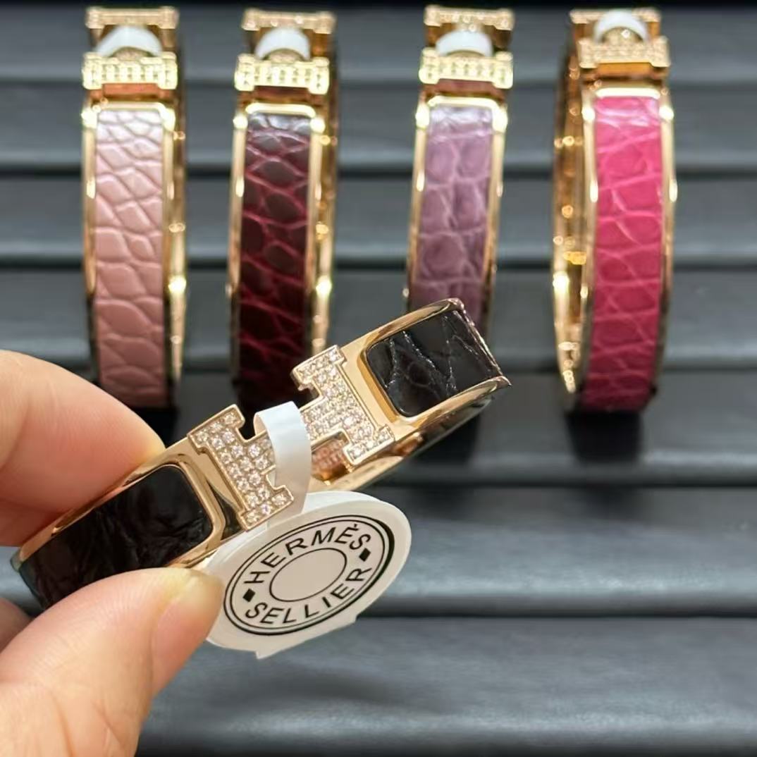 [sparkle Jewellery]New H Full Diamond Bracelet, Luxury Premium Version, Genuine Crocodile Leather1