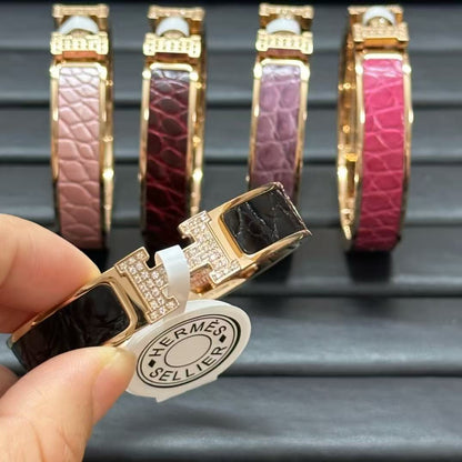 [sparkle Jewellery]New H Full Diamond Bracelet, Luxury Premium Version, Genuine Crocodile Leather1