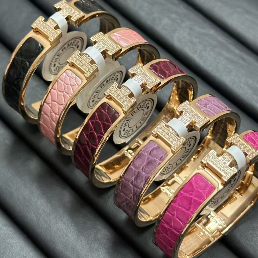 [sparkle Jewellery]New H Full Diamond Bracelet, Luxury Premium Version, Genuine Crocodile Leather1