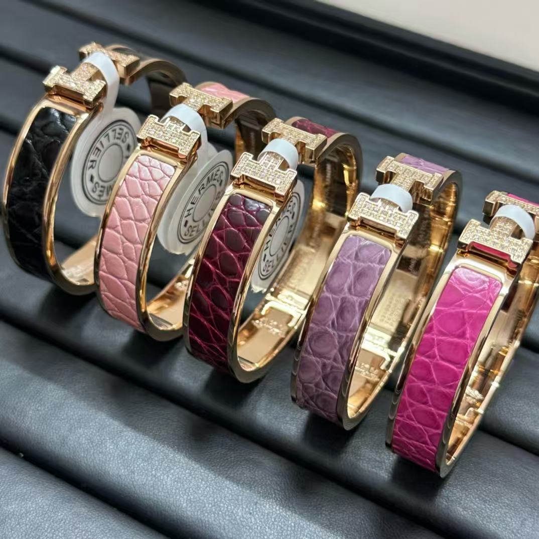 [sparkle Jewellery]New H Full Diamond Bracelet, Luxury Premium Version, Genuine Crocodile Leather1