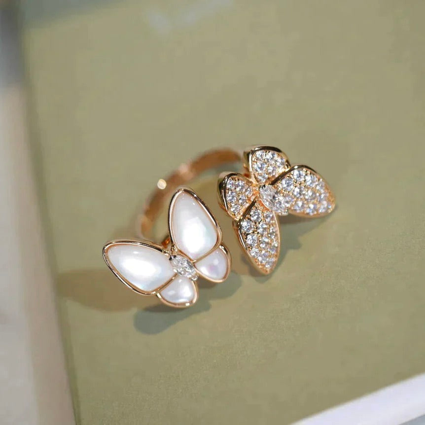 [sparkle Jewelry ]TWIN BUTTERFLY DIAMOND MOP RING