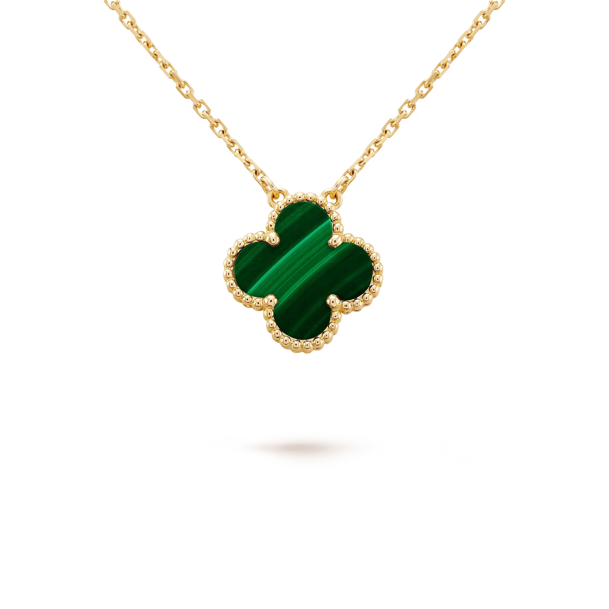 [sparkle Jewelry ]CLOVER 15MM MALACHITE SINGLE FLOWER  NECKLACE
