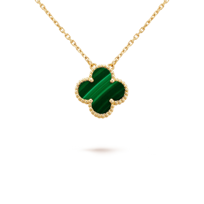 [sparkle Jewelry ]CLOVER 15MM MALACHITE SINGLE FLOWER  NECKLACE