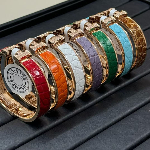 [sparkle Jewellery]New H Full Diamond Bracelet, Luxury Premium Version, Genuine Crocodile Leather