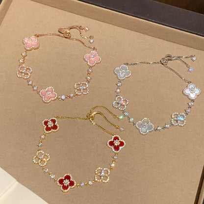 [sparkle Jewelry ]CLOVER 5 MOTIF PINK BLUE RED WHITE BRACELET