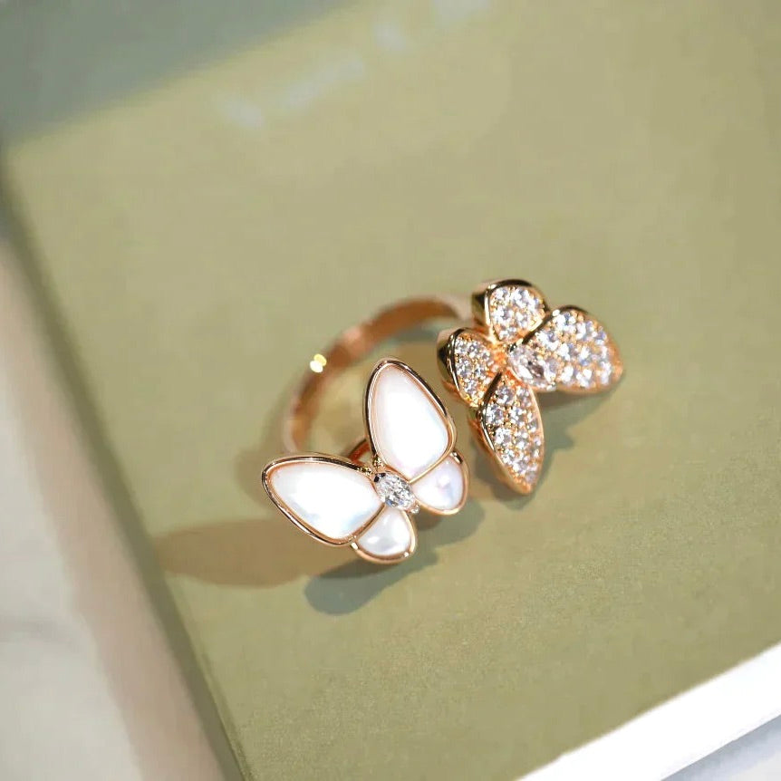 [sparkle Jewelry ]TWIN BUTTERFLY DIAMOND MOP RING