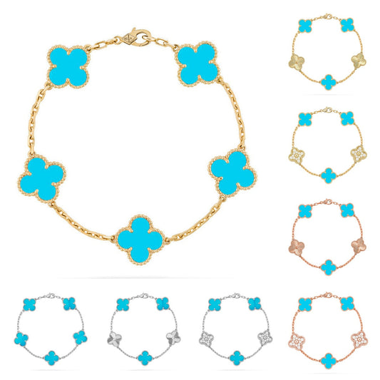 [Sparkle]LUCKY CLOVER 5モチーフ ブレスレット - ターコイズコレクション