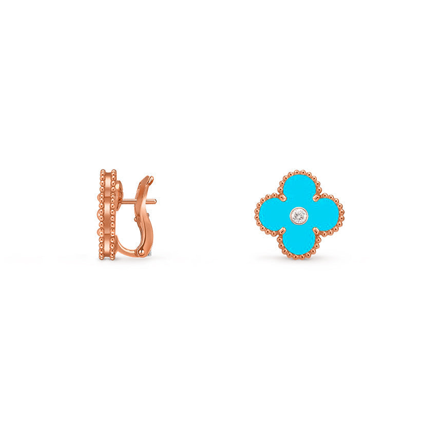 [Sparkle]15MM CLOVER FLOWER STUD EARRINGS DIAMOND-ROSE GOLD COLLECTION