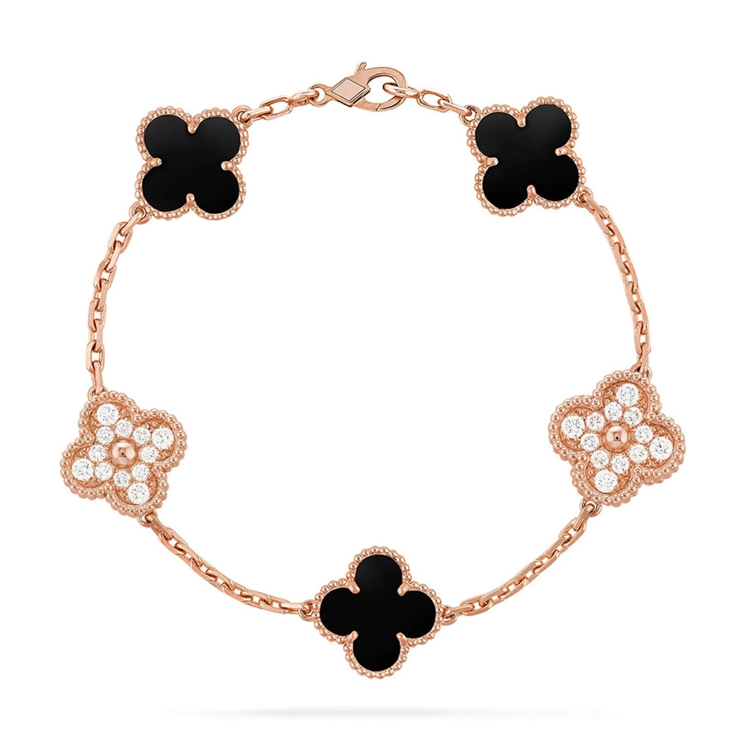 [Sparkle]GLÜCKSKLEE-ARMREIF MIT 5 MOTIVEN – KOLLEKTION SCHWARZES ONYX