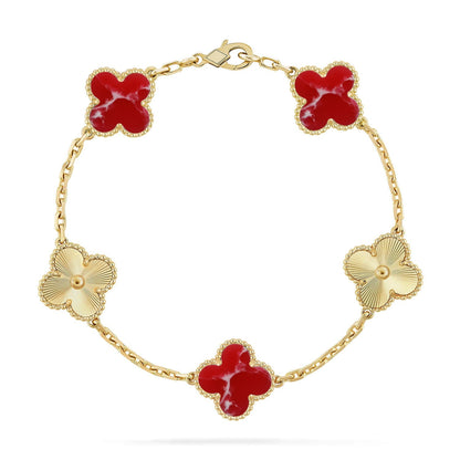 [Sparkle]LUCKY CLOVER 5-MOTIV-ARMBAND - RED LARIMAR KOLLEKTION