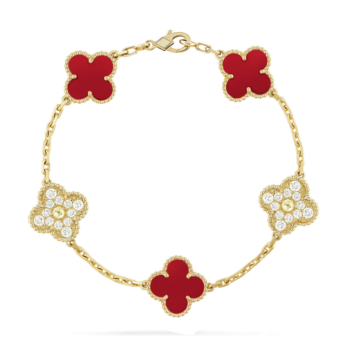 [sparkle Jewelry ] CLOVER 5 MOTIF RED CORNELIAN BRACELET COLLECTION
