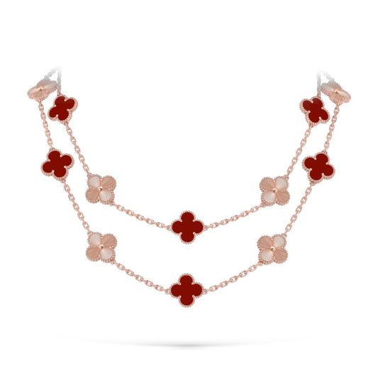 [Sparkle]KLASSISCHE LANGE HALSKEKTE GLÜCKKLEE MIT 20 MOTIVEN ROSÉGOLD KOLLEKTION