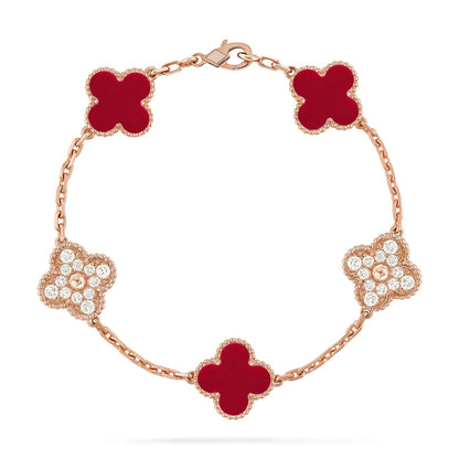 [sparkle Jewelry ] CLOVER 5 MOTIF RED CORNELIAN BRACELET COLLECTION