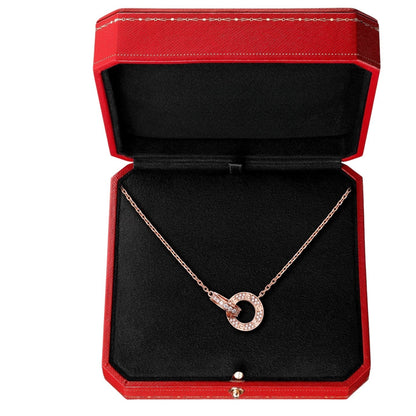 [Sparkle]DOPPELRING-ANHÄNGERKETTE MIT VOLLSTÄNDIGER PAVÉ-FASSUNG